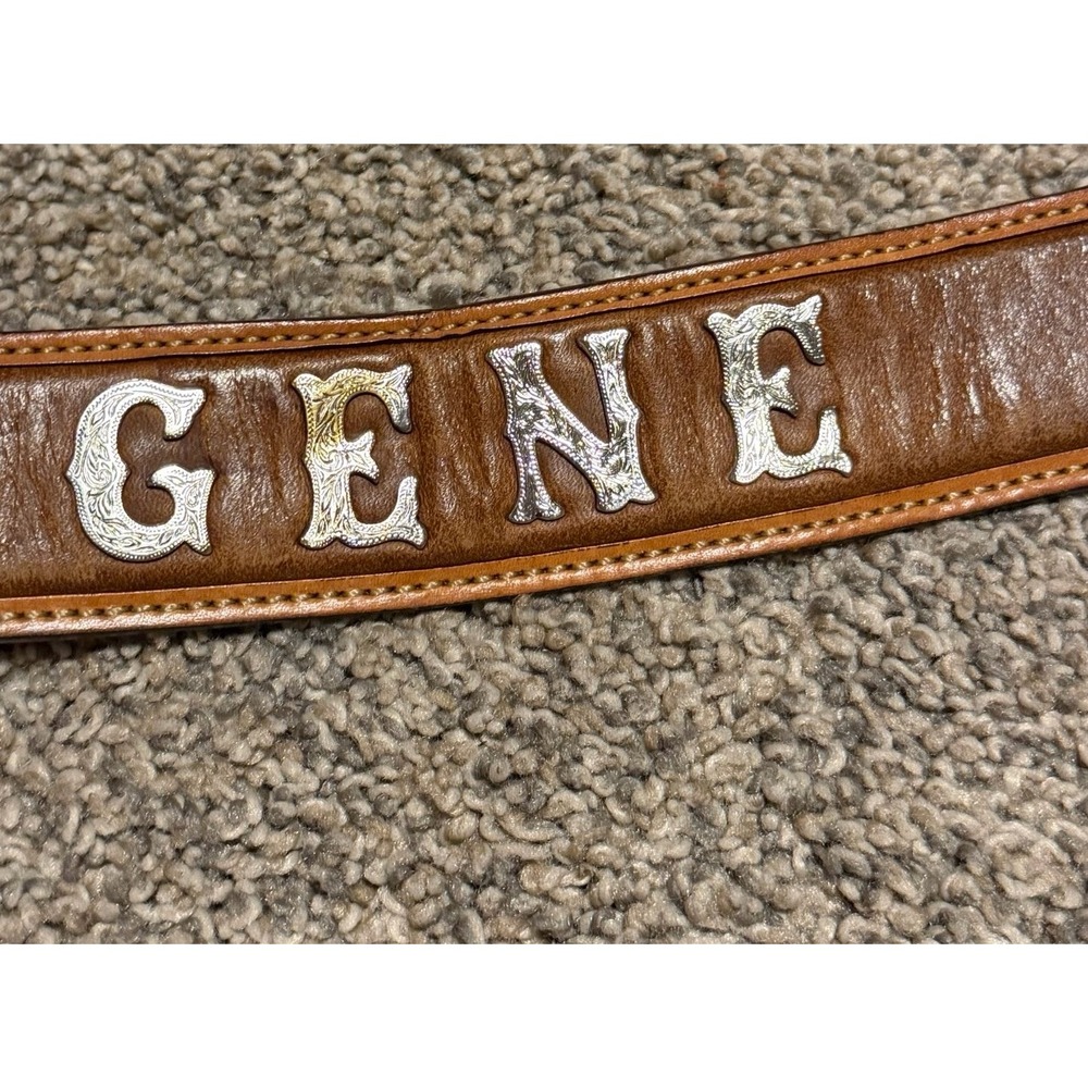 Vintage Tony Lama Gene Leather Belt 36 Tooled Floral Western Cowboy Silver - Picture 4 of 10